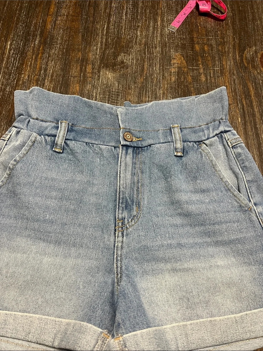 Sincerely Jules Light Blue Paperbag Waist Denim Shorts